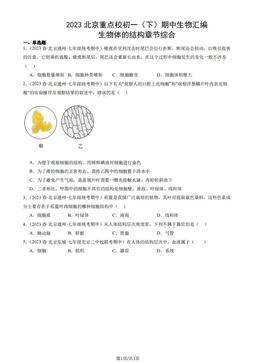 2023北京重点校初一（下）期中生物汇编：生物体的结构章节综合-答案
