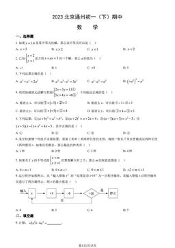 2023北京通州初一（下）期中数学（教师版）-答案