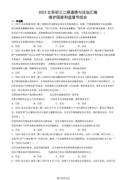 2023北京初三二模道德与法治汇编：维护国家利益章节综合-答案
