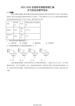 2023-2025全国高考真题地理汇编：大气的运动章节综合-答案