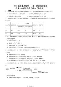 2025北京重点校高一（下）期末化学汇编：元素与物质世界章节综合（鲁科版）-答案