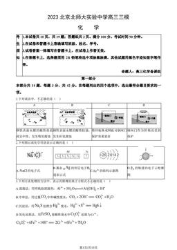 2023北京北师大实验中学高三三模化学（教师版）-答案