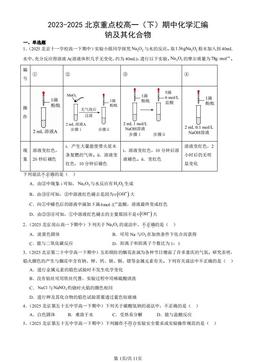 2023-2025北京重点校高一（下）期中化学汇编：钠及其化合物-答案