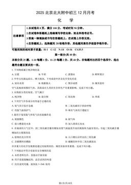2025北京北大附中初三12月月考化学（教师版）-答案