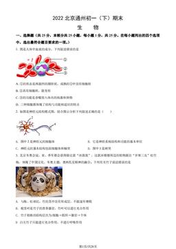 2022北京通州初一（下）期末生物（教师版）-答案