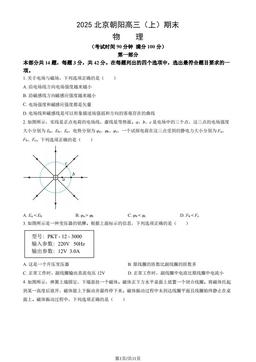 2025北京朝阳高三（上）期末物理（教师版）-答案