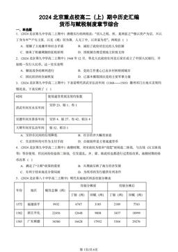 2024北京重点校高二（上）期中历史汇编：货币与赋税制度章节综合-答案