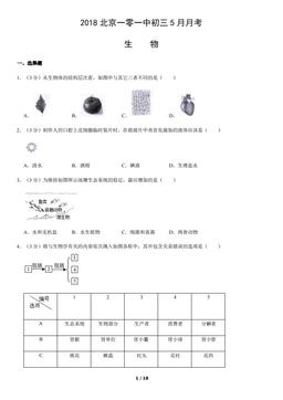 2018北京一零一中初三5月月考生物（教师版）-答案
