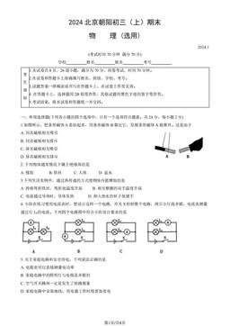 2024北京朝阳初三（上）期末物理（教师版）-答案