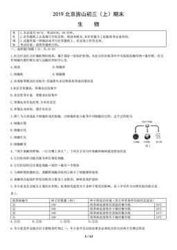 2019北京房山初三（上）期末生物含答案-答案