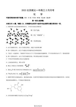 2023北京顺义一中高三2月月考化学（教师版）-答案