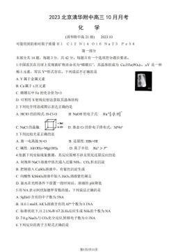 2023北京清华附中高三10月月考化学（教师版）-答案