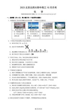 2023北京北师大附中高三10月月考化学（教师版）-答案