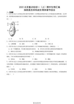 2022北京重点校初一（上）期中生物汇编：细胞是怎样构成生物体章节综合-答案