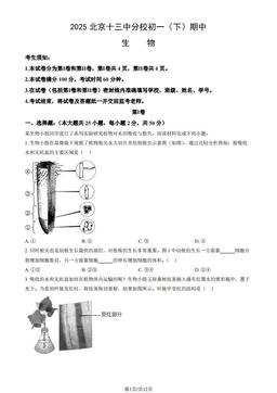 2025北京十三中分校初一（下）期中生物（教师版）-答案