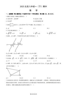 2023北京八中初一（下）期中数学（教师版）-答案