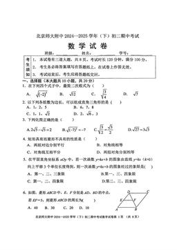 2025北京北师大附中初二（下）期中数学-答案