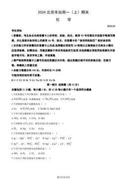 2024北京丰台高一（上）期末化学（教师版）-答案