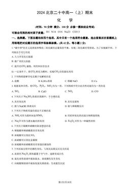 2024北京二十中高一（上）期末化学（教师版）-答案