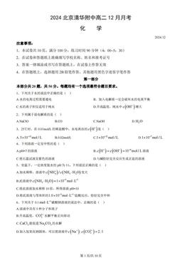 2024北京清华附中高二12月月考化学-答案