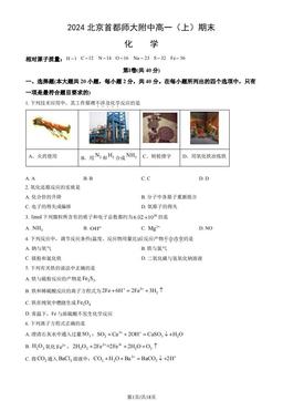 2024北京首都师大附中高一（上）期末化学（教师版）-答案