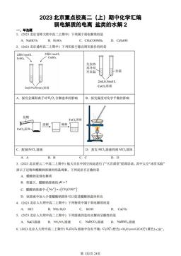 2023北京重点校高二（上）期中化学汇编：弱电解质的电离 盐类的水解2-答案