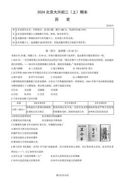 2024北京大兴初二（上）期末历史（教师版）-答案
