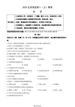 2025北京海淀高一（上）期末化学（教师版）-答案