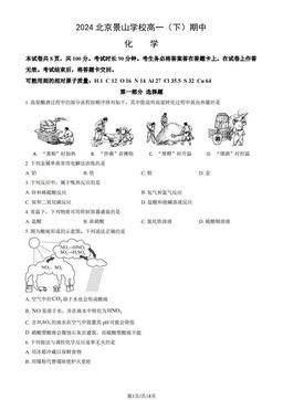 2024北京景山学校高一（下）期中化学（教师版）-答案