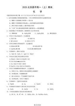 2025北京昌平高一（上）期末化学（教师版）-答案