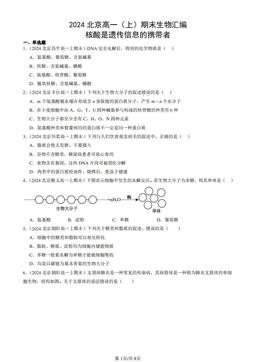 2024北京高一（上）期末生物汇编：核酸是遗传信息的携带者-答案