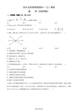 2026北京育英学校初一（上）期末数学（五四制）（教师版）-答案