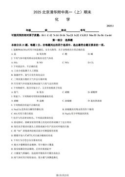 2025北京清华附中高一（上）期末化学（教师版）-答案