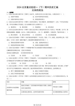 2024北京重点校初一（下）期中历史汇编：北宋的政治-答案