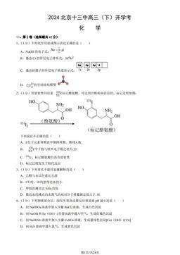 2024北京十三中高三（下）开学考化学（教师版）-答案