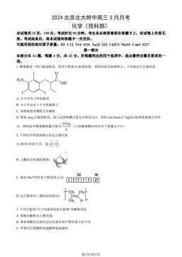 2024北京北大附中高三3月月考化学（预科部）（教师版）-答案
