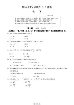 2024北京大兴高二（上）期中数学-试题