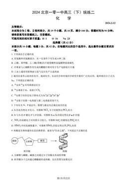 2024北京一零一中高三（下）统练二化学（教师版）-答案