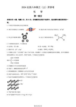 2024北京八中高三（上）开学考化学（教师版）-答案