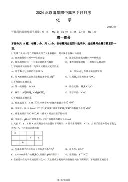 2024北京清华附中高三9月月考化学（教师版）-答案