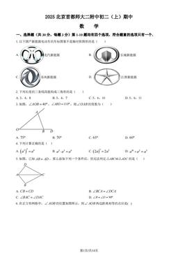 2025北京首都师大二附中初二（上）期中数学（教师版）-答案