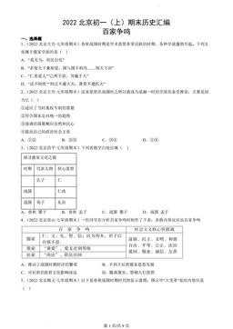 2022北京初一（上）期末历史汇编：百家争鸣-答案