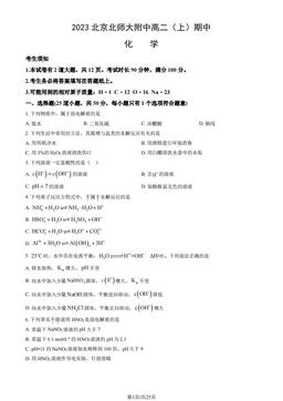 2023北京北师大附中高二（上）期中化学（教师版）-答案