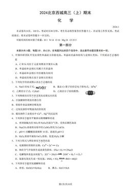 2024北京西城高三（上）期末化学（教师版）-答案