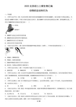 2022北京初二二模生物汇编：动物的运动和行为-答案