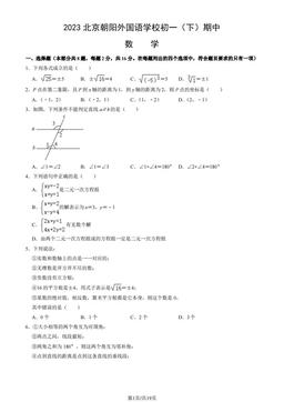 2023北京朝阳外国语学校初一（下）期中数学（教师版）-答案