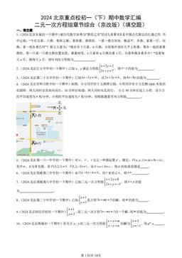 2024北京重点校初一（下）期中数学汇编：二元一次方程组章节综合（京改版）（填空题）-答案