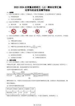 2022-2024北京重点校初三（上）期末化学汇编：化学与社会生活章节综合-答案
