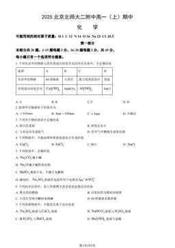2025北京北师大二附中高一（上）期中化学（教师版）-答案