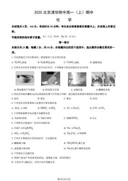 2025北京清华附中高一（上）期中化学（教师版）-答案